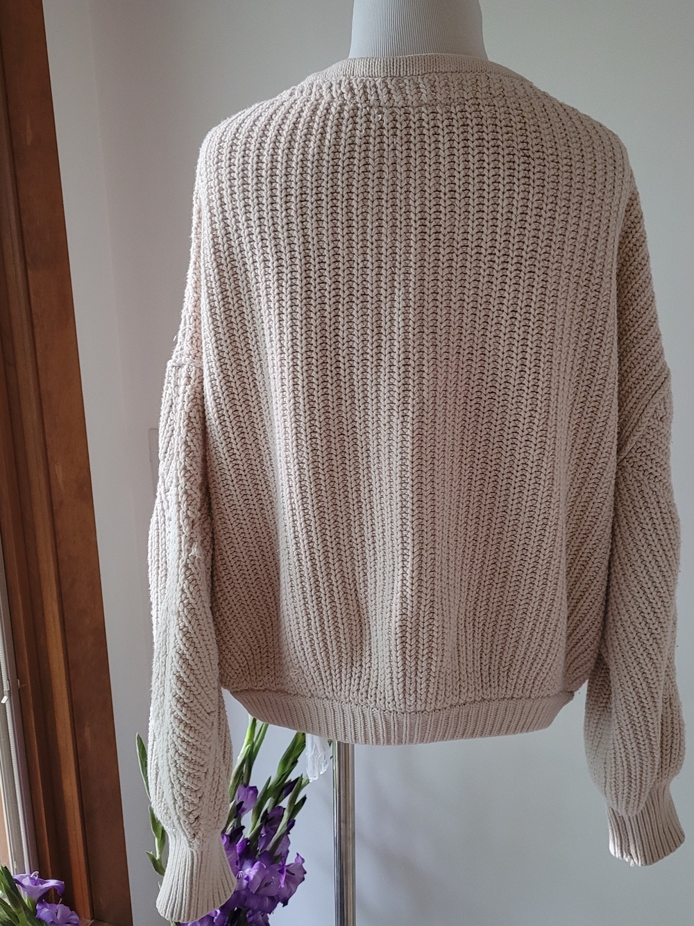 Free People Cotton Light Beige V-Neck Knit Sweater - Women's Sweater XS - Picture 4 of 6